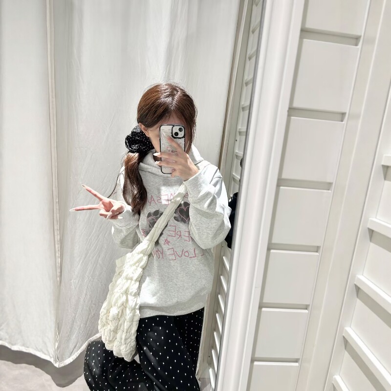 美式慵懒休闲运动套装女秋冬宽松印花连帽卫衣波点长裤学生两件套