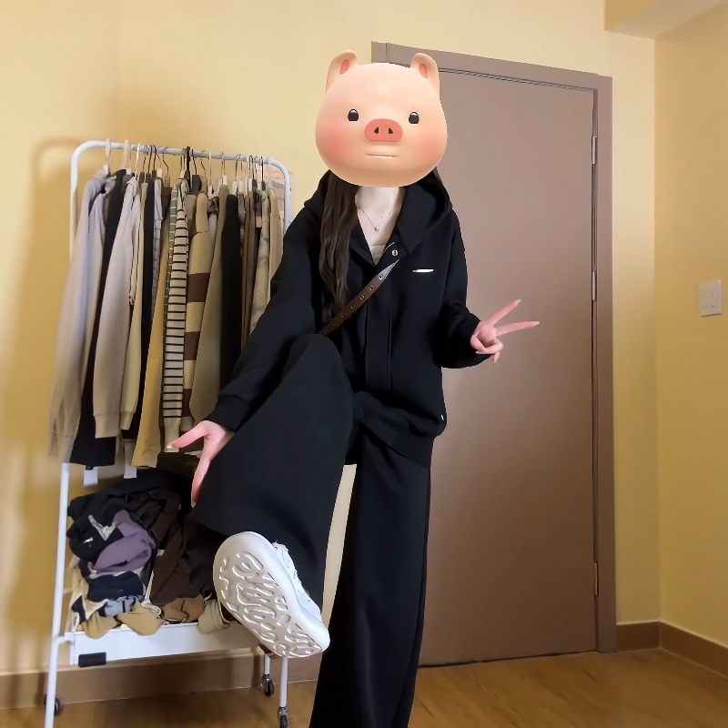 盐系少女休闲运动服套装女秋冬美式连帽开衫卫衣阔腿裤学生两件套