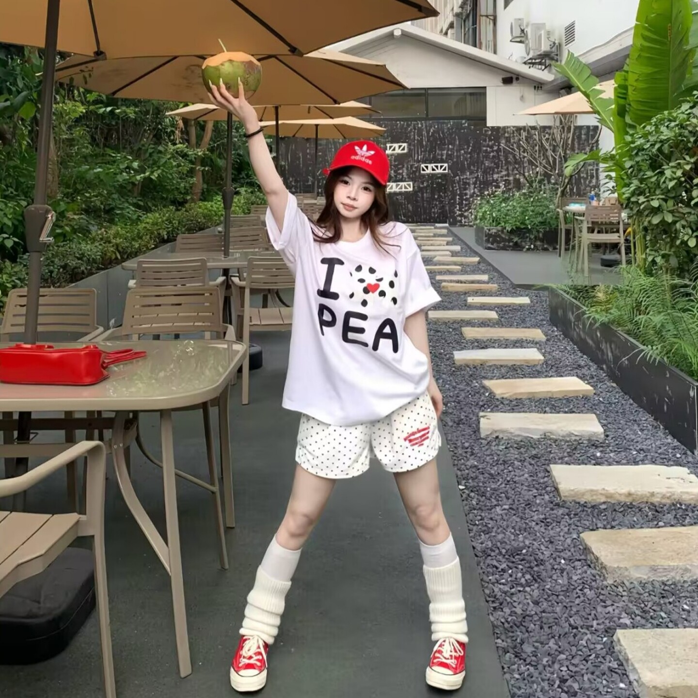 元气少女休闲运动服套装女夏季字母短袖波点短裤小个子宽松两件套