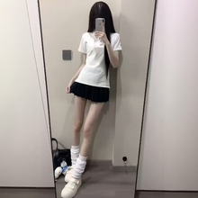 韩系少女休闲运动服套装女夏季薄款纯棉短袖polo衫短裙修身两件套