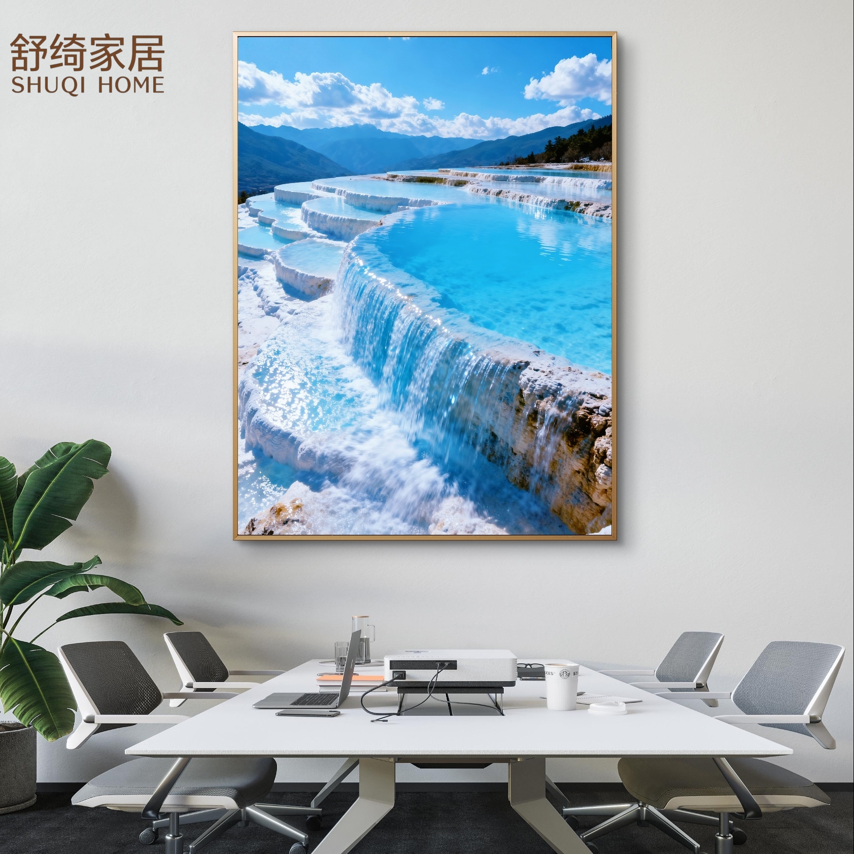 五行喜金水风景挂画招财旺运高级感办公室风水画客厅酒店装饰画竖图片
