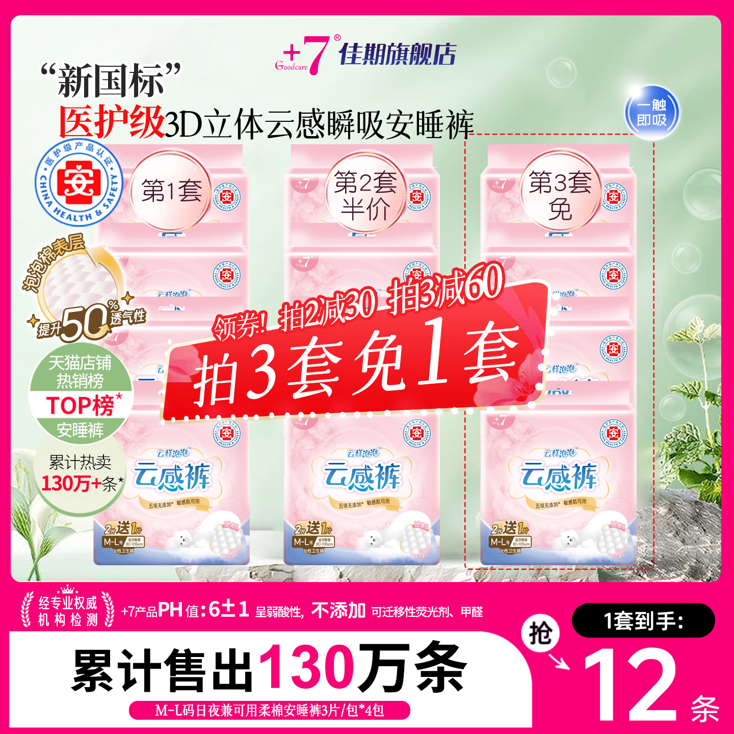 医护级佳期安心裤+7裤型卫生巾姨妈女经期用防漏超薄加大码安睡裤