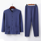 中老年人纯棉保暖内衣套装 男加肥加大开身三层保暖上衣高腰保暖裤