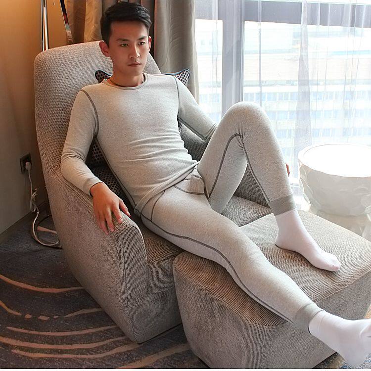 华杰龙男士保暖内衣纯棉圆领加绒加厚男修身冬季棉毛衫套装