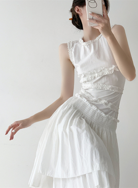 彼得堡在逃公主裙 重工少女感蛋糕裙气质小众白色仙女连衣裙