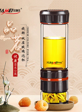 宜加美高硼硅玻璃旋转分离茶杯