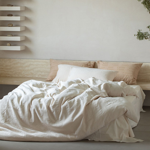 侘寂风全棉浮雕白四件套床单被罩