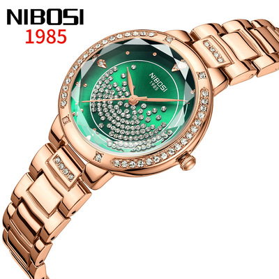 正品新款NIBOSI时尚满天星时尚钢带女士手表镶钻全自动防水时装表