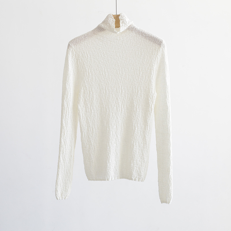 羊毛堆堆领套头皱纹针织衫
