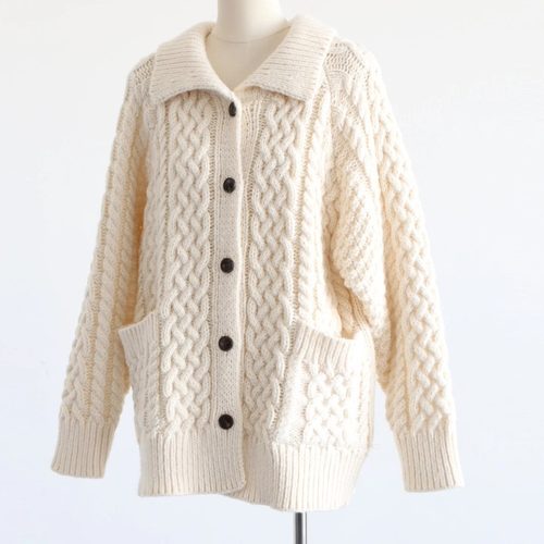 韩版翻领麻花保暖厚毛衣外套