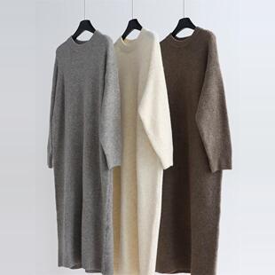 外贸原单秋冬羊毛裙女圆领宽松针织裙极简冬季内搭长袖连衣裙