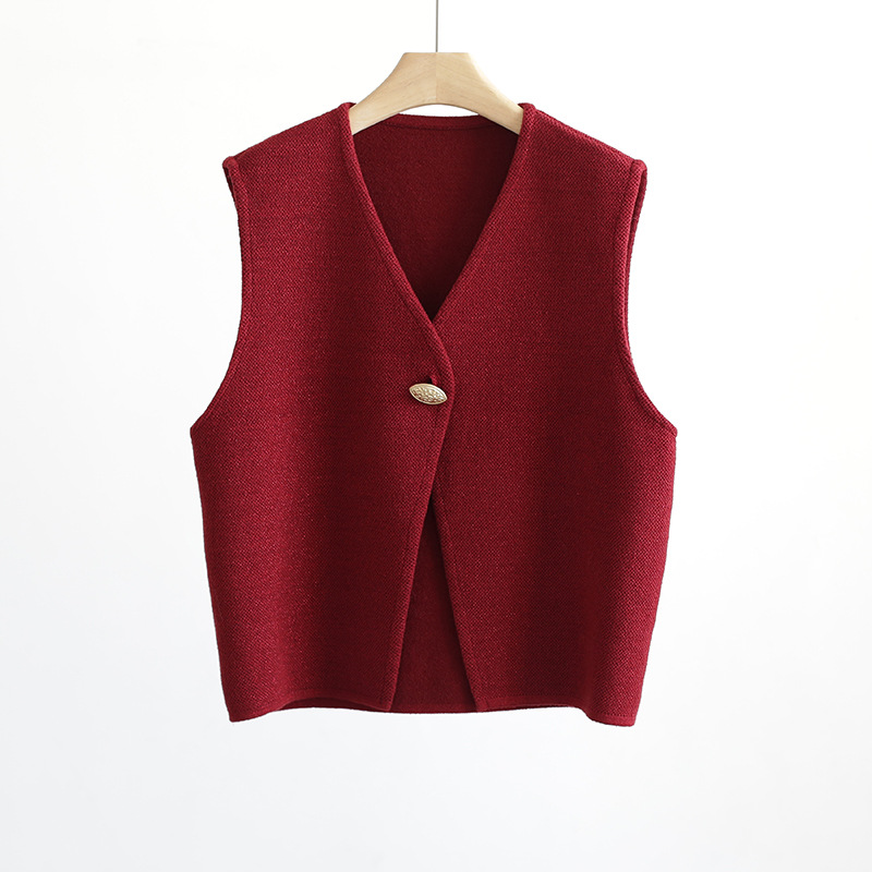 一粒扣通勤短款V领金线马甲