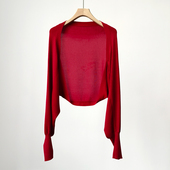 外搭女配吊带裙红色宴会披肩无扣开衫 100天丝夏超薄蝙蝠款 连体袖