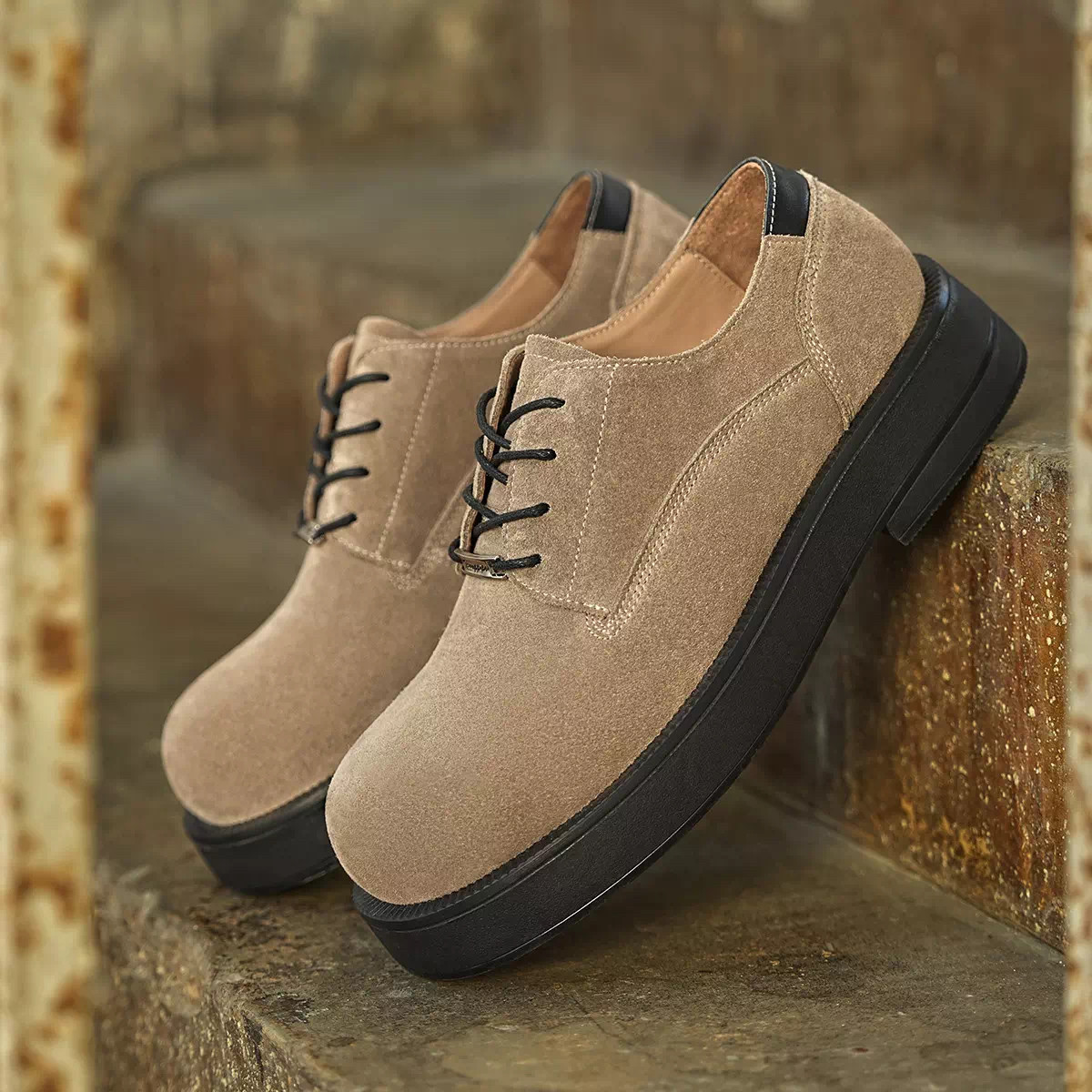 名人烟斗春季新款复古工装鞋男鞋时尚休闲大头鞋英伦风圆头德比鞋