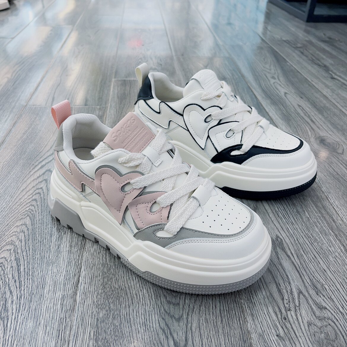 轩美诗小白鞋女秋季新款小白鞋板鞋厚底德训鞋女休闲透气运动女鞋