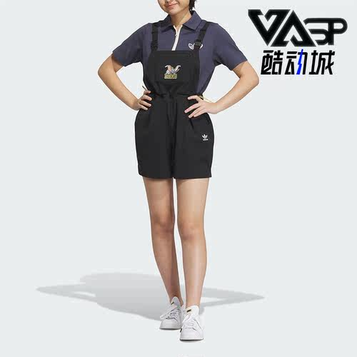 阿迪达斯女子卡通印花休闲背带裤