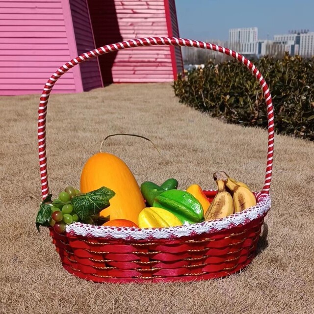 柳编水果篮藤编采摘创意收纳客厅送礼品舞蹈手提花店家商用菜筐子