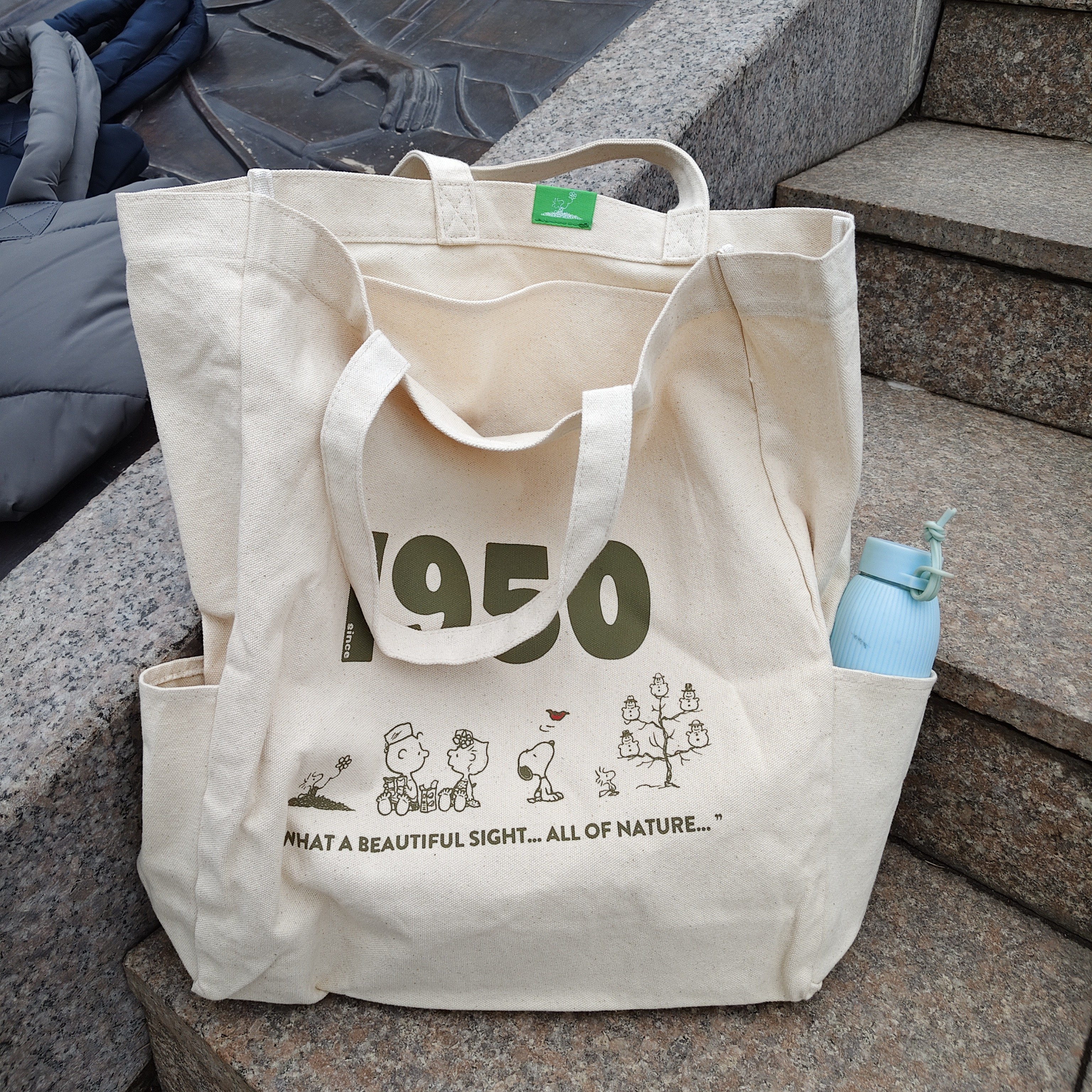 日单库存超大容量史努比白色帆布超市购物袋单肩背布包