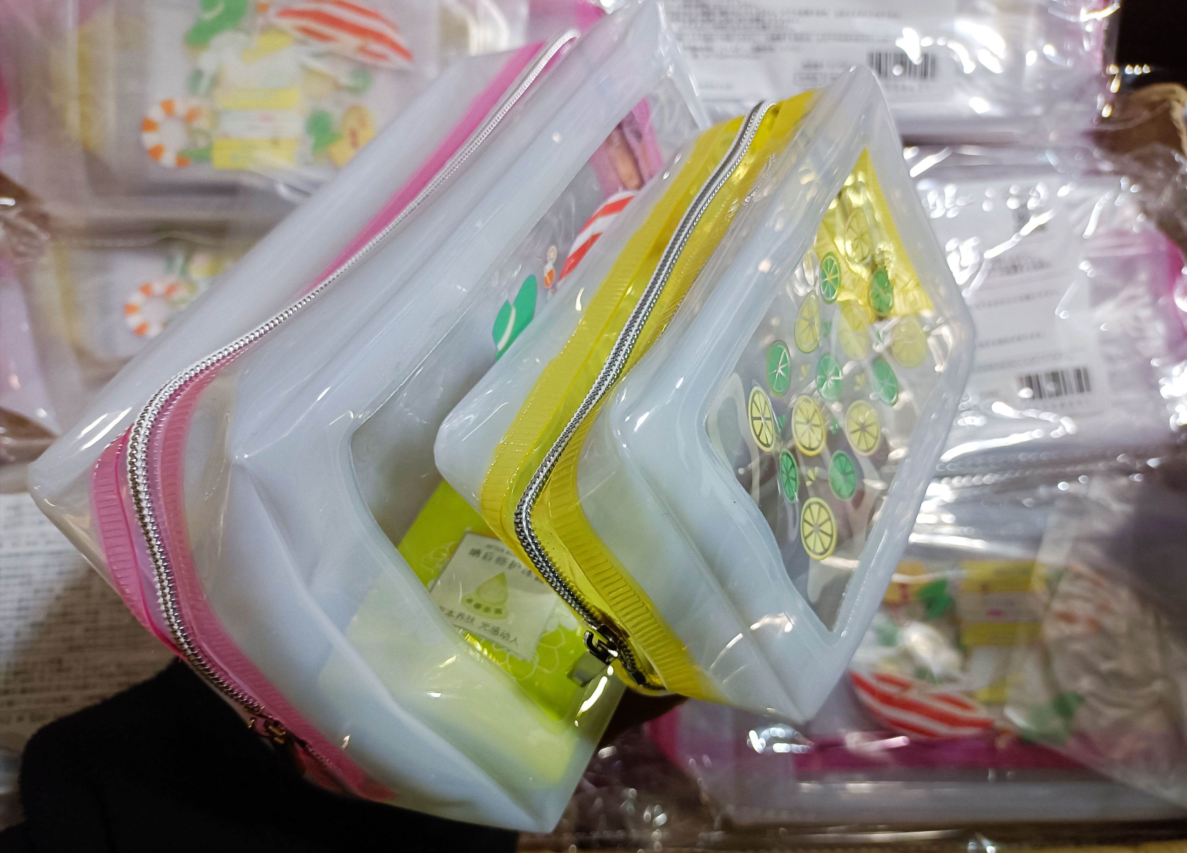 日单库存二合一透明pvc金属拉链化妆包撞色笔袋收纳包