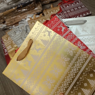 订单库存竖版中号大号金色银色红色圣诞树麋鹿礼品包装袋手提纸袋