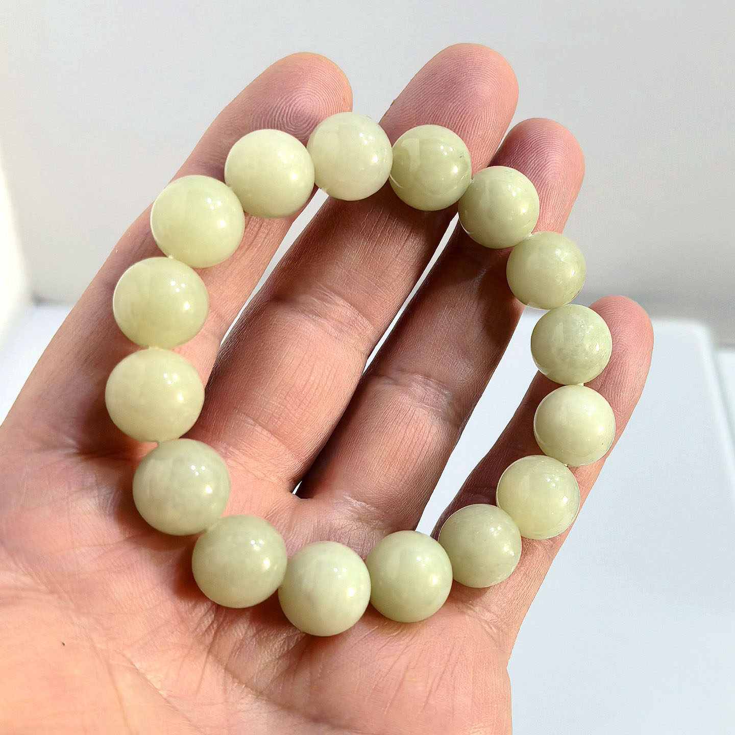 纯天然新疆和田玉且末黄口料卡12佛珠手串链男女通用款无裂油性好