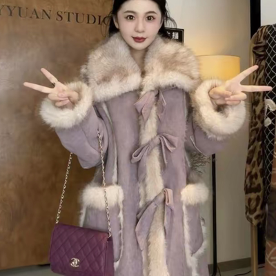 欧港妮中长款皮毛一体外套大衣