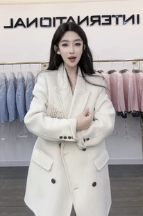 流行漂亮小个子双面羊绒中长款 秋季 上衣潮 毛呢外套女装 小香风西装