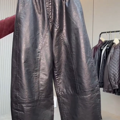 欧港妮九分裤油蜡皮裤子