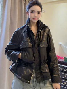 2026秋季新款真皮皮衣女短款牛皮油蜡皮羽绒服外套时尚保暖口袋潮