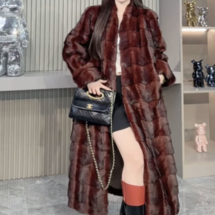 2025冬季新款长款金叶貂翻袖皮草大衣宽松保暖仿真水貂毛外套加厚