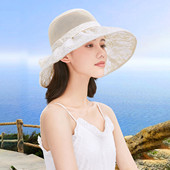 大檐渔夫帽子 镂空蝶结防晒帽女透气遮阳太阳帽女款 宏达新款 夏季