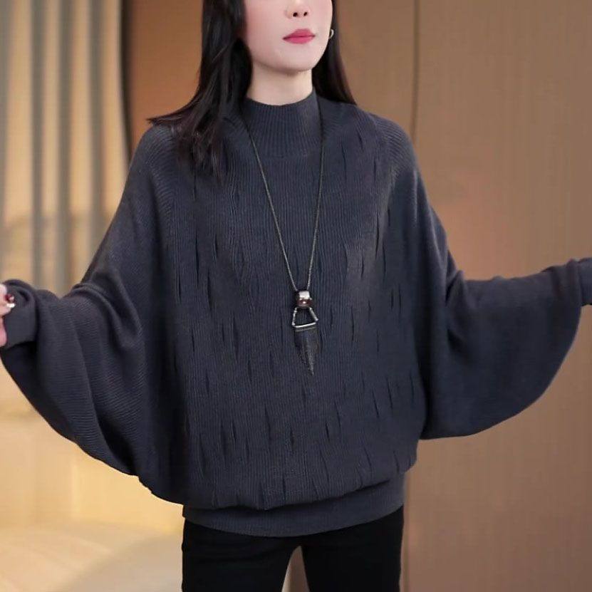 高端时尚洋气针织衫2025秋季新款蝙蝠衫毛衣大码宽松遮肉显瘦上衣