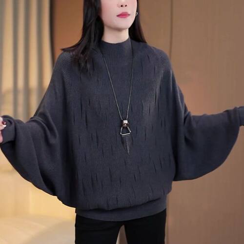 高端时尚洋气针织衫2025秋季新款蝙蝠衫毛衣大码宽松遮肉显瘦上衣