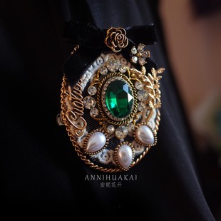 安妮花开设计小香风布艺胸针椭圆带钻蝴蝶结胸花别针英伦徽章两用