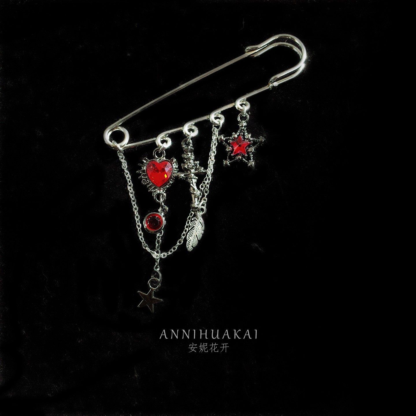 【暗夜权杖】安妮花开金属链条胸针女爱心星星别针高级感小众饰品,饰品/流行首饰/时尚饰品新,胸针,淘宝优惠券,粉丝福利购,淘宝优惠卷