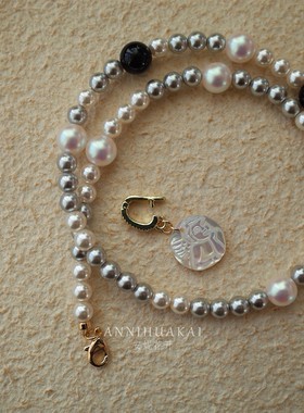 复古风水晶珠项链女黑白配色不规则珠子百搭时尚民族风颈链