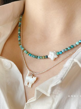 清冷感可爱日系贝壳猫咪项链