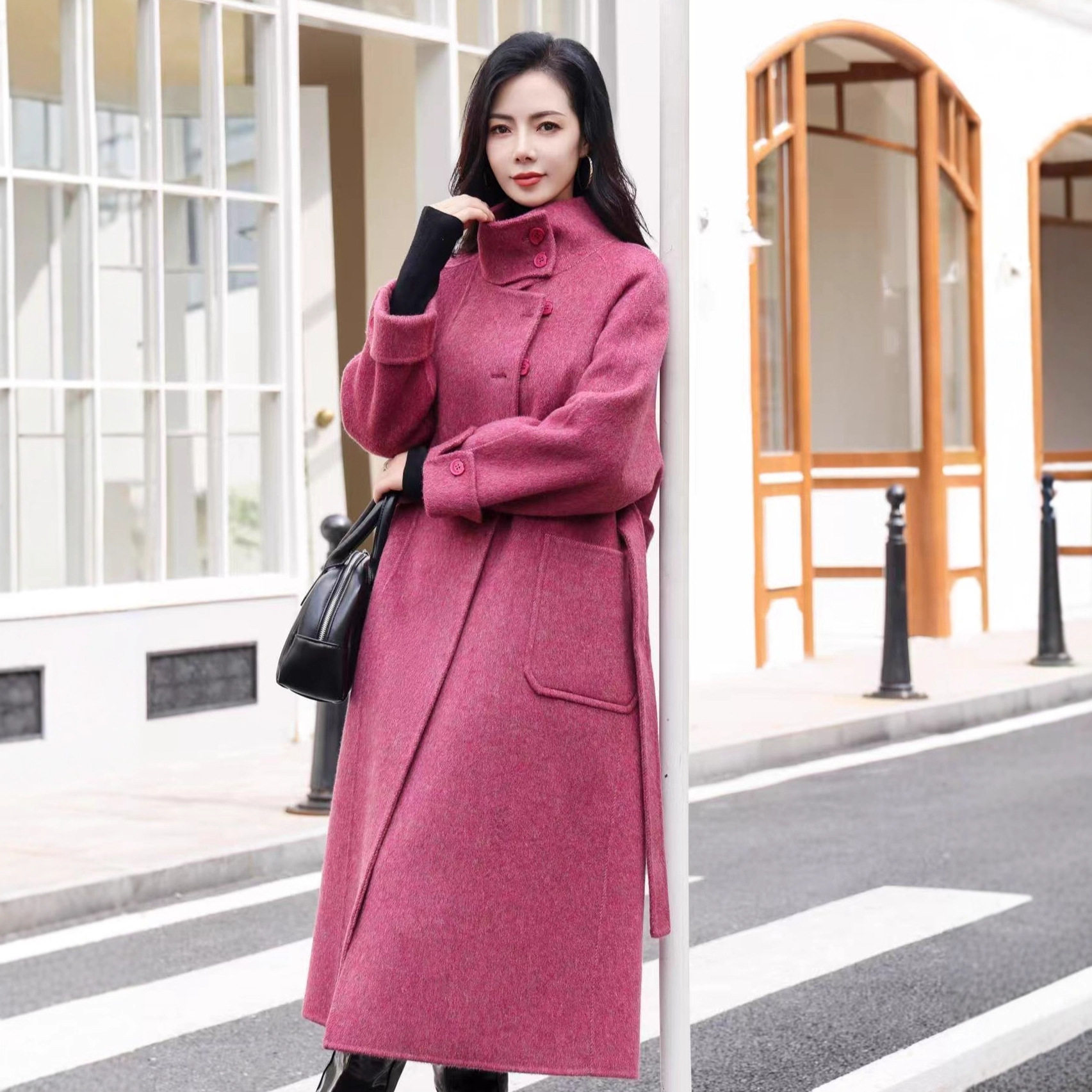 双面羊绒大衣女2025秋冬新款加长款毛呢牛角扣时尚毛呢大衣外套女