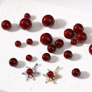 高质感红色单孔半孔珍珠玻璃圆珠子散珠diy手工珍珠饰品吊坠配件