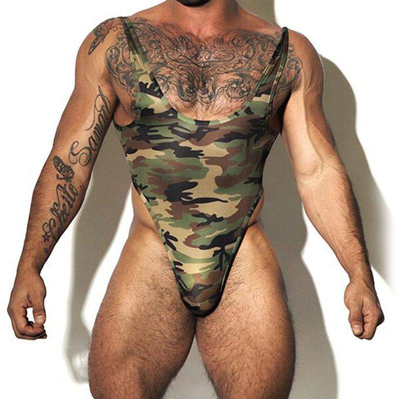 外贸欧美跨境男士运动健身迷彩印花塑身连体衣连档裤肌肉紧身E777