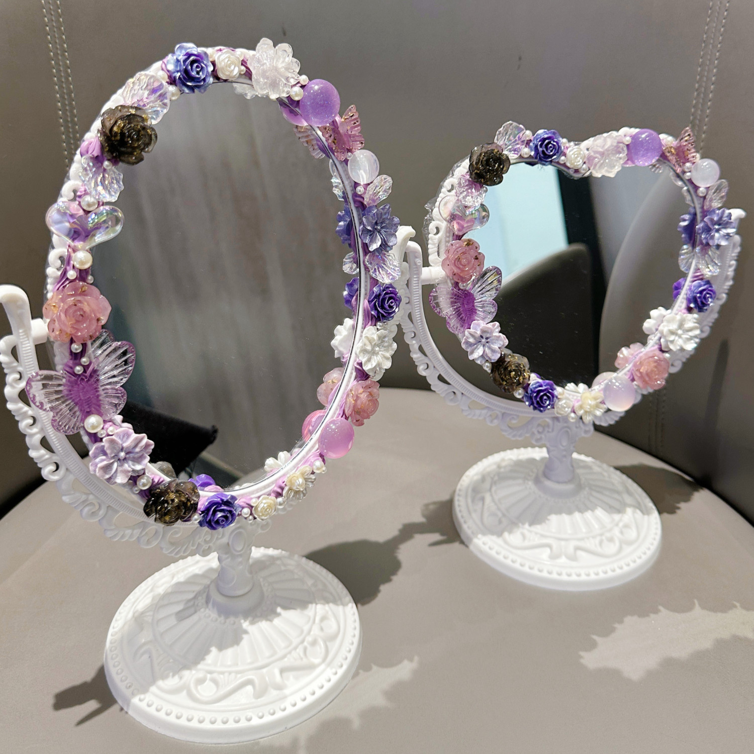 奶油胶镜子复古化妆镜网红镜桌面台式双面公主梳妆镜镜子diy材料