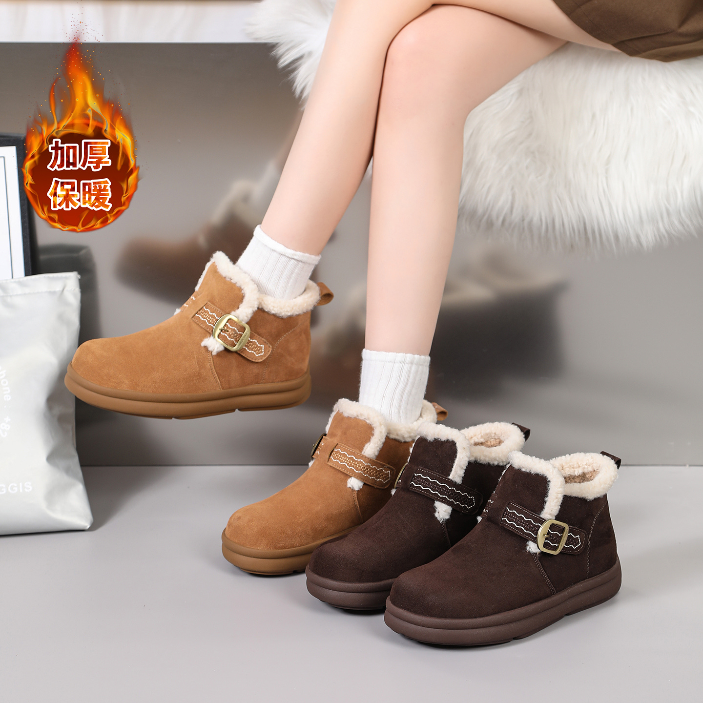 冬季大码加绒毛绒雪地靴