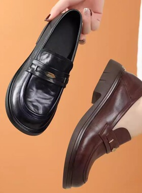 2025新款大码女鞋40-43码单鞋真皮41 42百搭时尚乐福鞋低跟通勤