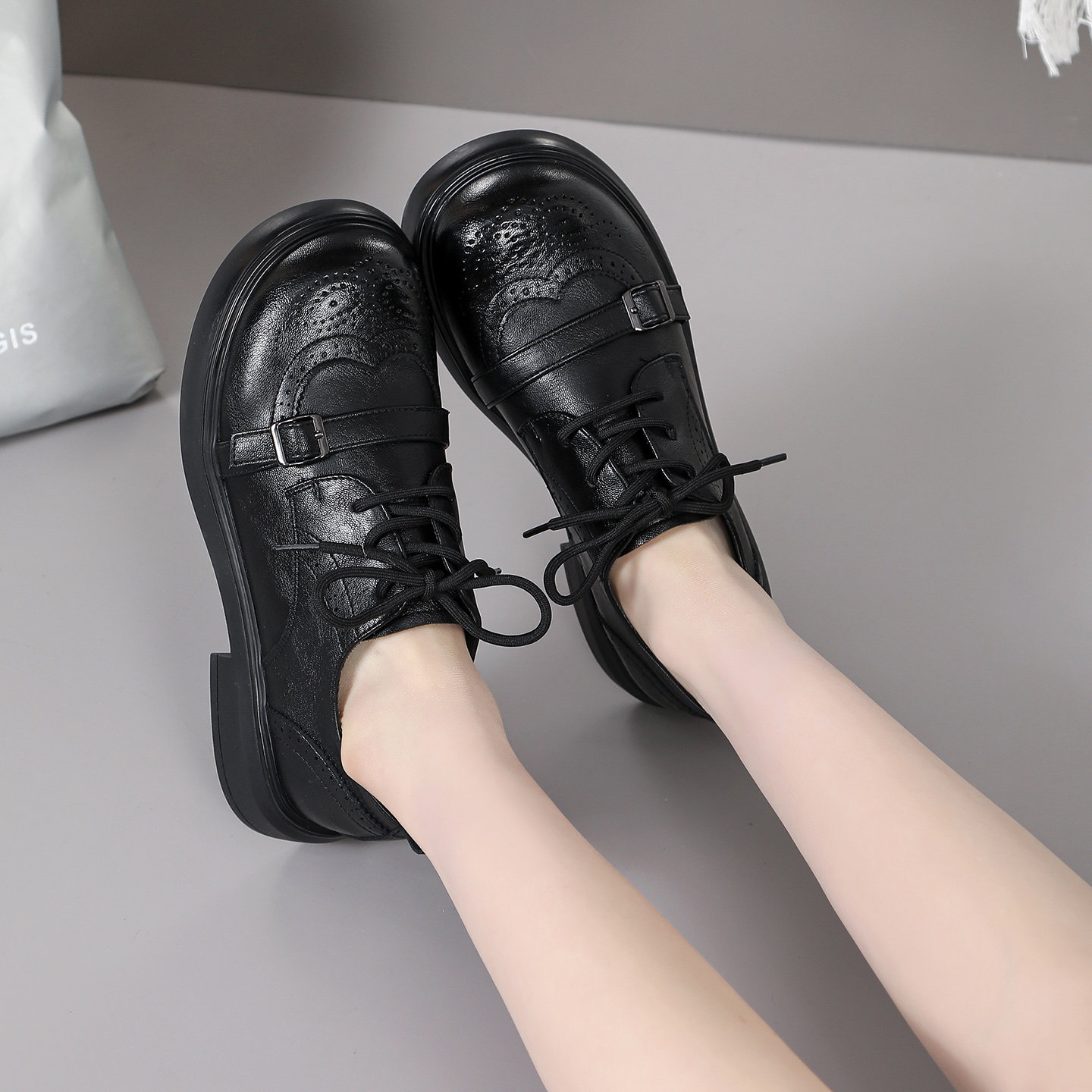 春季大码女鞋41-43码英伦布洛克鞋女黑色系带雕花复古小皮鞋单鞋,女鞋,牛津鞋/布洛克鞋/德比鞋,淘宝优惠券,粉丝福利购,淘宝优惠卷