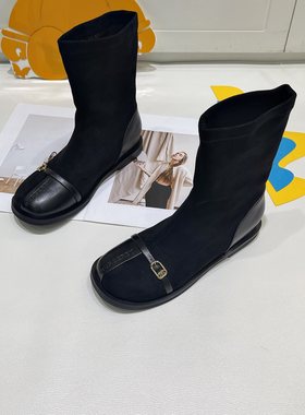 春季大码女靴41-43真皮弹力绒