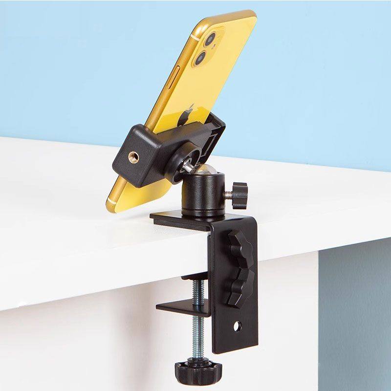 金属匚字夹桌面懒人手机支架万向豌豆360度方管摆摊车通用直播架