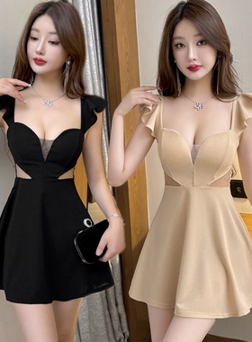 性感纯欲风连衣裙新款夜店女装带胸垫低胸辣妹短裙夜场上班衣服
