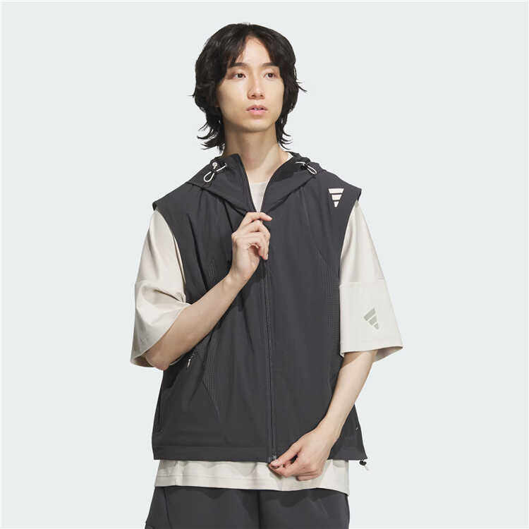 6月宽松梭织连帽马甲ADIDAS