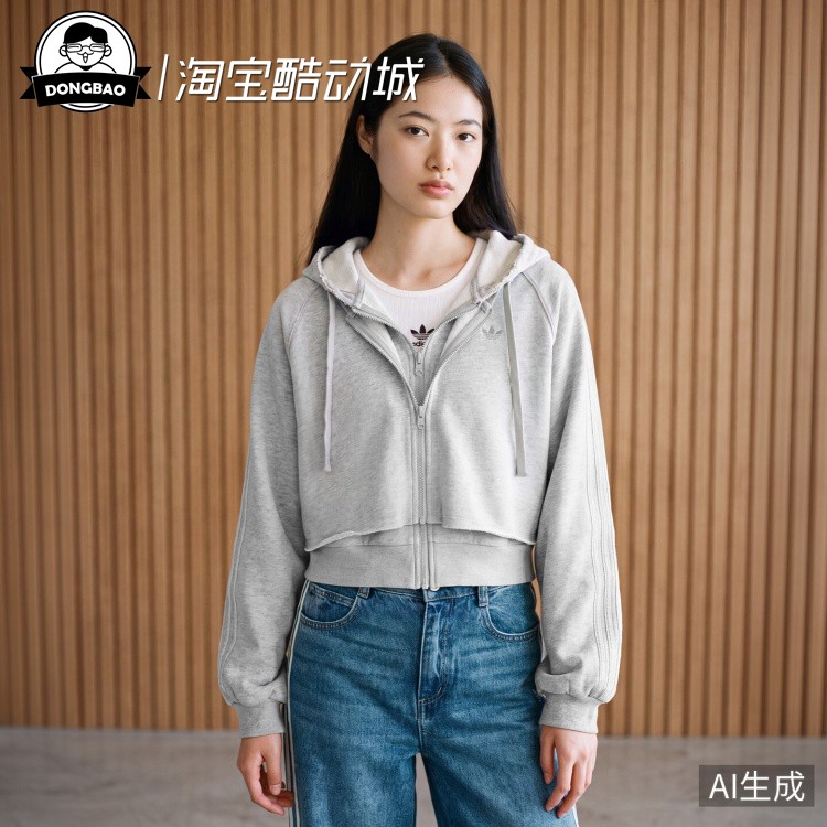 街头风假两件宽松休闲连帽外套
