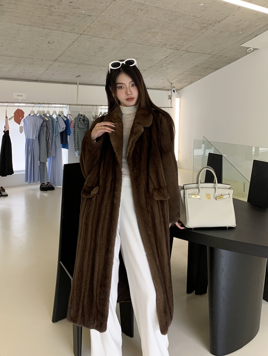 Demi fur purple label velvet female mink fur coat women's whole mink lapel loose profile mink fur coat